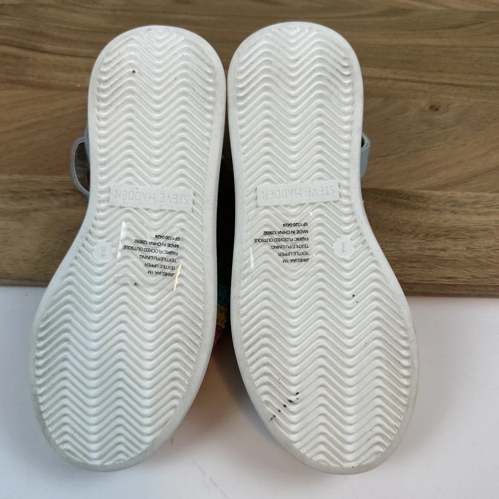 New NWOB Big Kids Steve Madden Jameliaa Woven Rainbow Slingback Sandals Size 1 Y